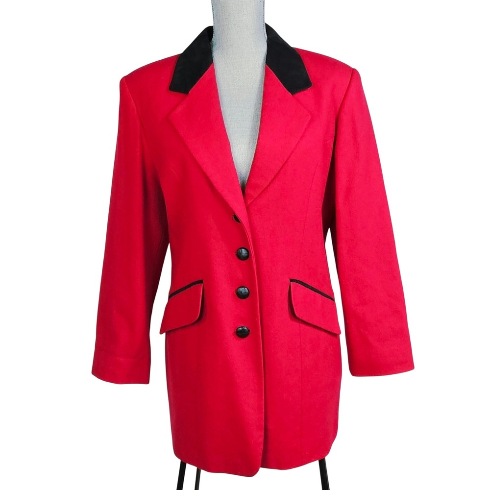Vtg Cosmopolitan Red Wool Elbow Patch Blazer 8 Equestrian Jacket Dark Academia